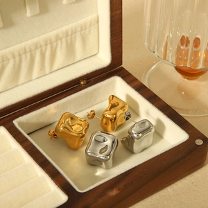 Irregular Pleated Stud Earrings For Women Stainless Steel Liquid Metal Design Mirror Polished Simple Fashion Jewelry
