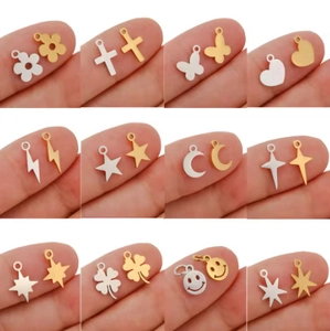 304 Stainless Steel Charms 18K Gold Plated Small Pendants Star Moon Heart Butterfly Lightning For DIY Jewelry Making