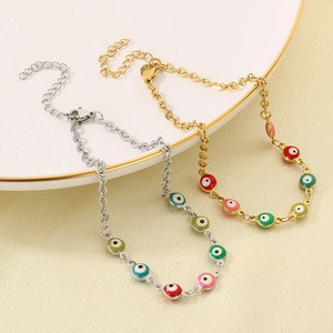 Bohemian evil eye charms stainless steel anklets in gold and silver finish