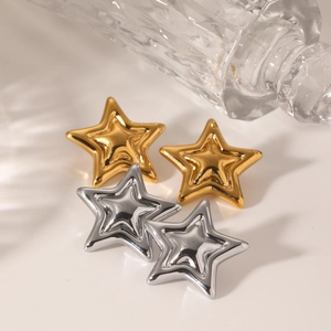 Chic puffy star stud earrings in gold and silver stainless steel minimalist set