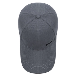 Dark grey outdoor baseball cap with long brim and SPORT embroidery in profile view