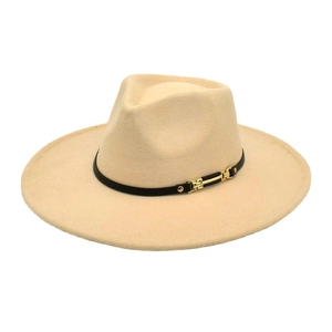Wide Brim Fedora Hat Cotton Polyester Felt Texture Gold Buckle Decorative Band British Style Jazz Hat For Men Women