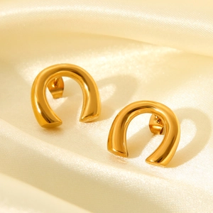 Horseshoe Stud Earrings 18K Gold Plated Stainless Steel Minimalist Geometric U Shape Arc Fashion Jewelry For Women