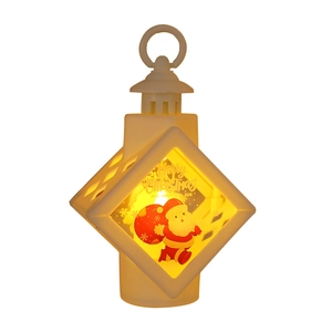 White Christmas lantern with LED warm light and Santa Claus pattern for holiday table decor