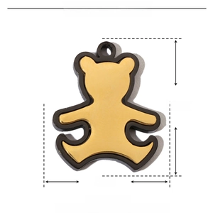 Detail of gold enamel bear pendant with 20mm height and stainless steel material info
