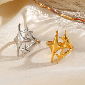 Minimalist stainless steel open rings with star design in gold and silver finishes