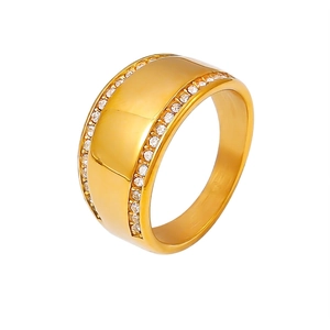 Luxurious Titanium Steel Wide Band Ring For Women Gold Silver Plated Double Row Rhinestone Inlaid Minimalist Ins Style Jewelry Finger Ring Gift