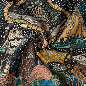 Tenture murale champignon psychédélique avec motifs d'yeux et de cellules surréalistes
