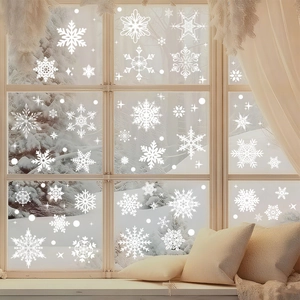 Christmas Snowflake Window Stickers PVC Static Cling Glass Decals Winter Holiday Home Decor White Reusable