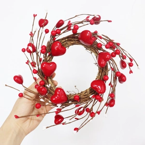 Heart Shaped Red Berry Foam Wreath Natural Vine Garland Valentine's Day Decor Front Door Wall Wedding Romantic
