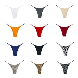 Sexy double-strap low-waist cotton thongs for women in 12 assorted colors and patterns