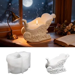 Moule En Silicone De Traîneau Vintage Pour Bougeoir DIY Ornement En Plâtre Décoration De Noël Design Gaufré Fait Main