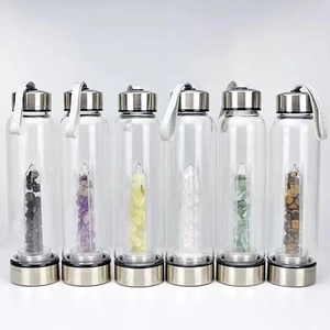 Crystal Elixir Water Bottle Natural Gemstone Infused High Borosilicate Glass With Stainless Steel Lid And Protective Sleeve