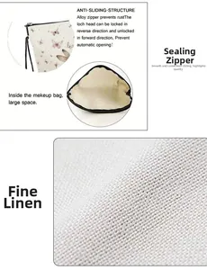 Detail of fine linen texture and anti-slip alloy zipper on Easter bunny makeup bag