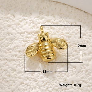 Gold bee pendant with white shell and zircon inlay for DIY jewelry making 12x13mm