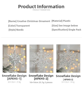 Macro detail of transparent acrylic Christmas snowflake ornaments with subtle glitter finish