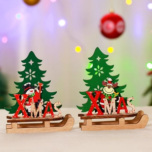 DIY wooden Christmas sleigh ornaments featuring Santa and reindeer on white velvet base