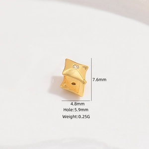 Golden S925 silver square pig nose bead with zircon for DIY bracelet jewelry making