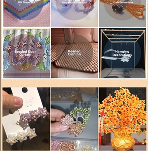 Various handmade beaded DIY crafts including tissue boxes and floral accessories