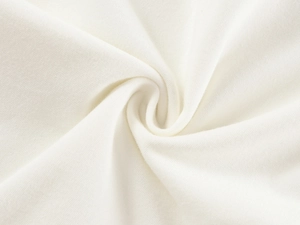 Detailed macro shot of soft white ribbed knit cotton fabric texture and flexibility