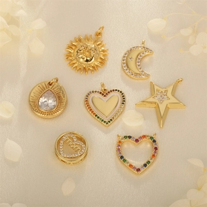 DIY Jewelry Making Accessories Gold Plated Copper Heart Moon Star Sun Face Charms With Zircon For Necklace Bracelet