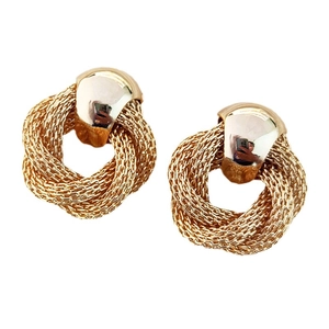 18K gold-plated vintage camellia style woven texture stud earrings for women