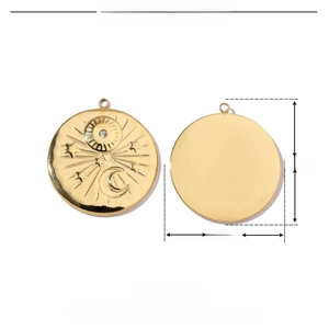 Detail of gold sun moon star pendant with rhinestone showing size 26mm x 24mm
