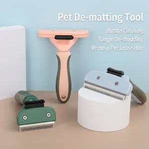 Pet De-shedding Tool Stainless Steel Blade Grooming Comb With One-Click Self-Cleaning For Dogs Cats Hair Removal
