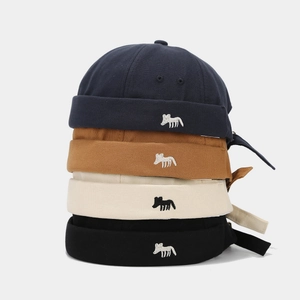 Stylish summer fox embroidery docker hats in four colors with canvas texture