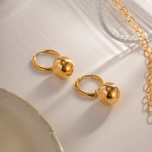 Minimalist 18K gold plated stainless steel hoop earrings with sphere charms for women