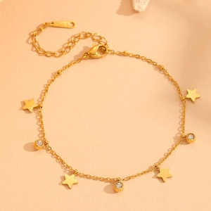 18k gold plated stainless steel bracelet featuring star charms and zircon stone pendants