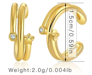 Detail view of double-layer ear cuff showing 1.5cm height and star with zircon
