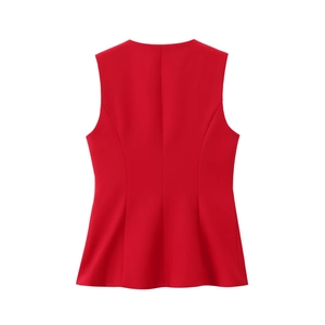 Back view of a slim-fit bright red sleeveless vest with premium tailoring and clean finish