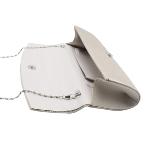 Interior view of satin evening clutch with magnetic closure and detachable metal chain