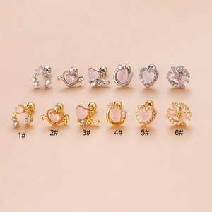Boucles D'Oreilles Cartilage Cœur Papillon Acier Inoxydable Cuivre Zircone Pierre Rose Piercing Bijoux Doux
