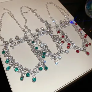 Elegant Bow Rhinestone Necklace And Earrings Alloy Water Drop Pendant Jewelry For Women Court Style Vintage
