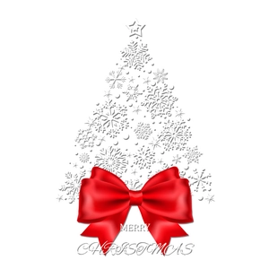 Minimalist white snowflake Christmas tree sticker with a large red ribbon bow decoration