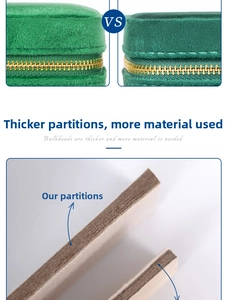 Close-up of thick inner dividers showing high-quality velvet jewelry box materials