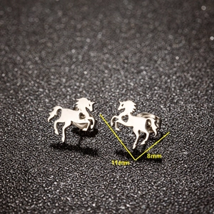 Polished silver stainless steel horse stud earrings with hollow heart cutout design