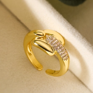 Luxurious 18K gold plated geometric open ring featuring sparkling zircon inlay accents