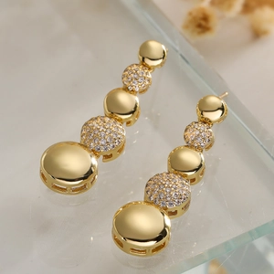 Elegant 18K gold plated copper drop earrings with sparkling cubic zirconia stones