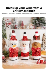 Detailed view of sequined Christmas wine bottle covers featuring Santa, Snowman and Reindeer
