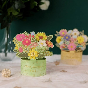 3D pop-up flower bouquet greeting card with Best Wishes text for teachers and birthdays