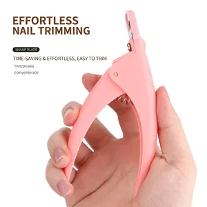 Pink ergonomic nail tip cutter with sharp stainless steel blade for professional manicures