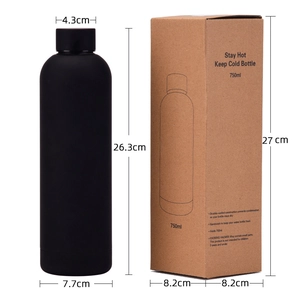 750ml double wall stainless steel vacuum flask in matte black with packaging box