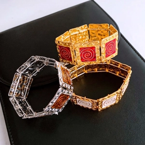 Vintage palace style enamel square link bracelet with gold and silver tone metal finish