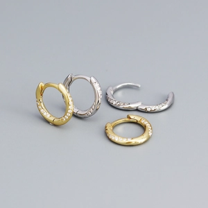 925 Sterling Silver Huggie Hoop Earrings For Women Minimalist Zircon Inlaid Geometric Dainty Jewelry Accessory Elegant