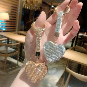 Sparkling crystal heart keychain with rhinestones and PU strap for women bags