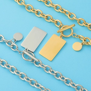 Luxury hip-hop stainless steel thick chain bracelets with OT toggle and square pendant