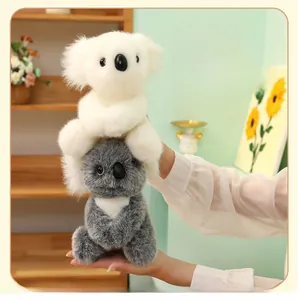 Detail of plush koala toy showing soft long-fur texture and cute realistic facial features
